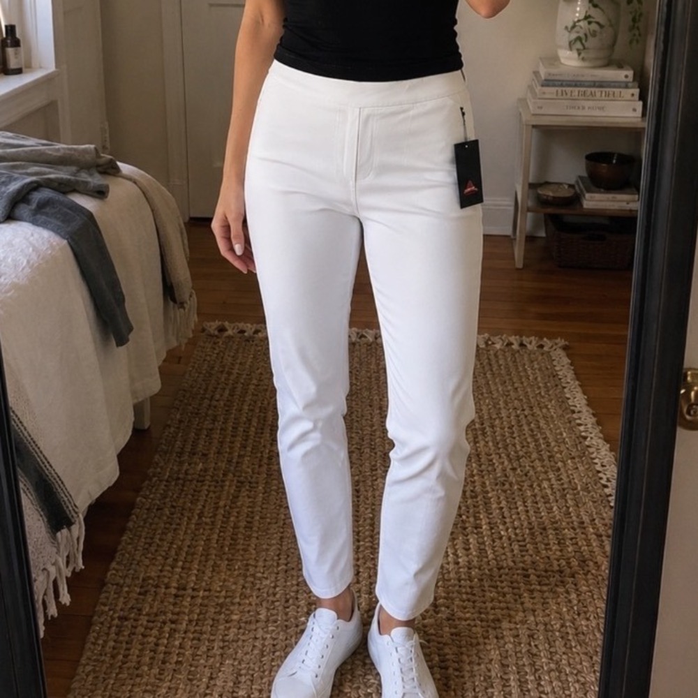 Denim & Co NWT White Pull On Stretch Jeans 14 Tall High Rise‎ Straight Leg